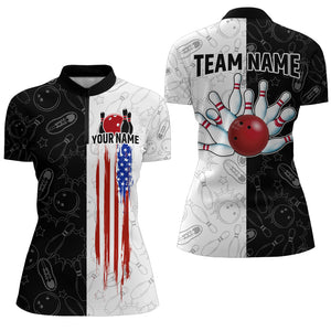 Black&White Bowling Shirt Men & Women Custom Patriotic Bowling Team Jersey Bowling 1/4 Zip BDT561