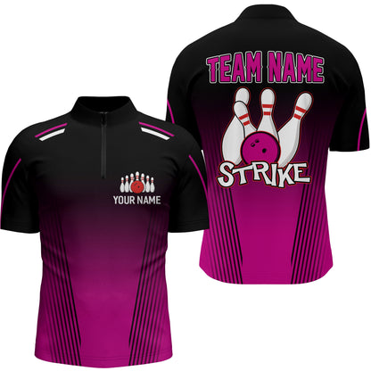Strike Bowling Shirts For Men Custom Bowling Quarter-Zip Shirts Team Bowling Jerseys BDT346