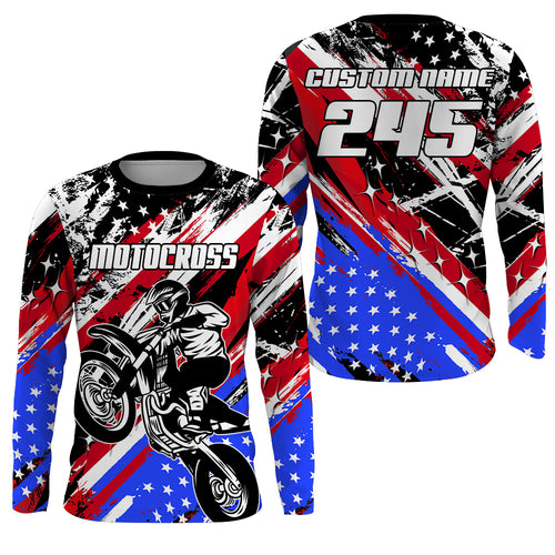 USA Flag Motocross Jersey Kid Men UPF30+ Custom Dirt Bike Shirt MX Racing Off-Road Motorcycle PDT626