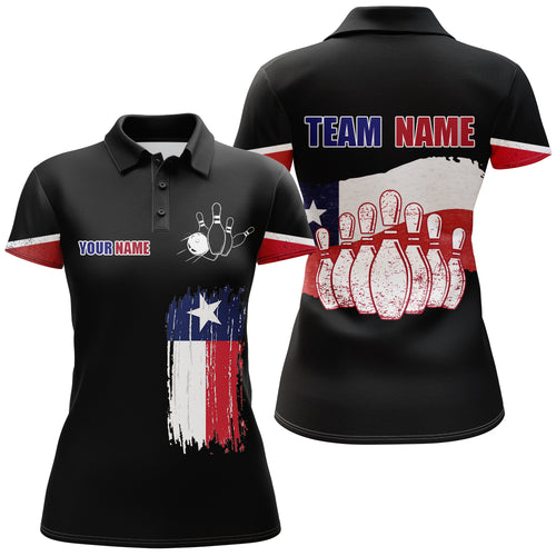 Texas Flag Bowling Polo Shirt For Women Custom Bowling Team League Jersey Vintage Bowling Shirt BDT177