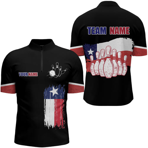 Texas Flag Bowling 1/4 Zip Shirt For Men Custom Bowling Team League Jersey Vintage Bowling Shirt BDT178