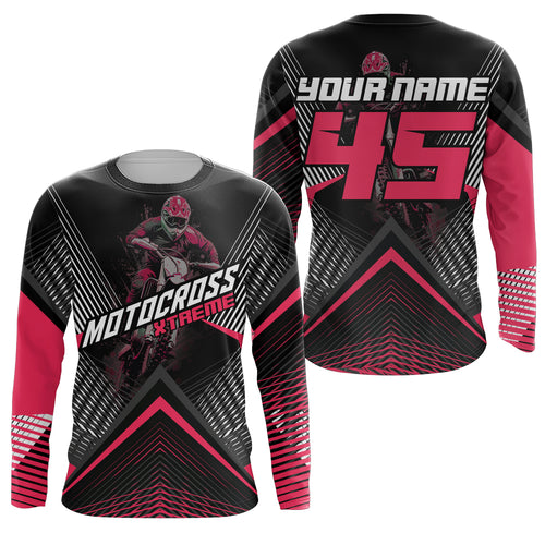 Custom Motocross Riding Jersey Men Women Kid Upf30+ Pink MX Dirt Bike Shirt Off-Road Jersey PDT673