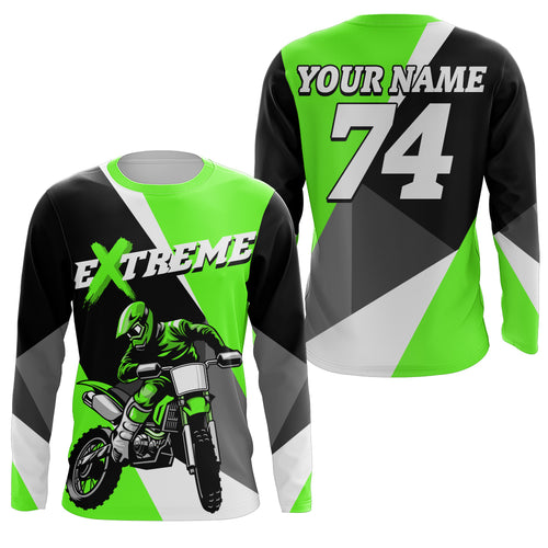 Kid Men Women Dirt Bike Jersey Green Upf30+ Custom Motocross Shirt Motorcycle Racing PDT676