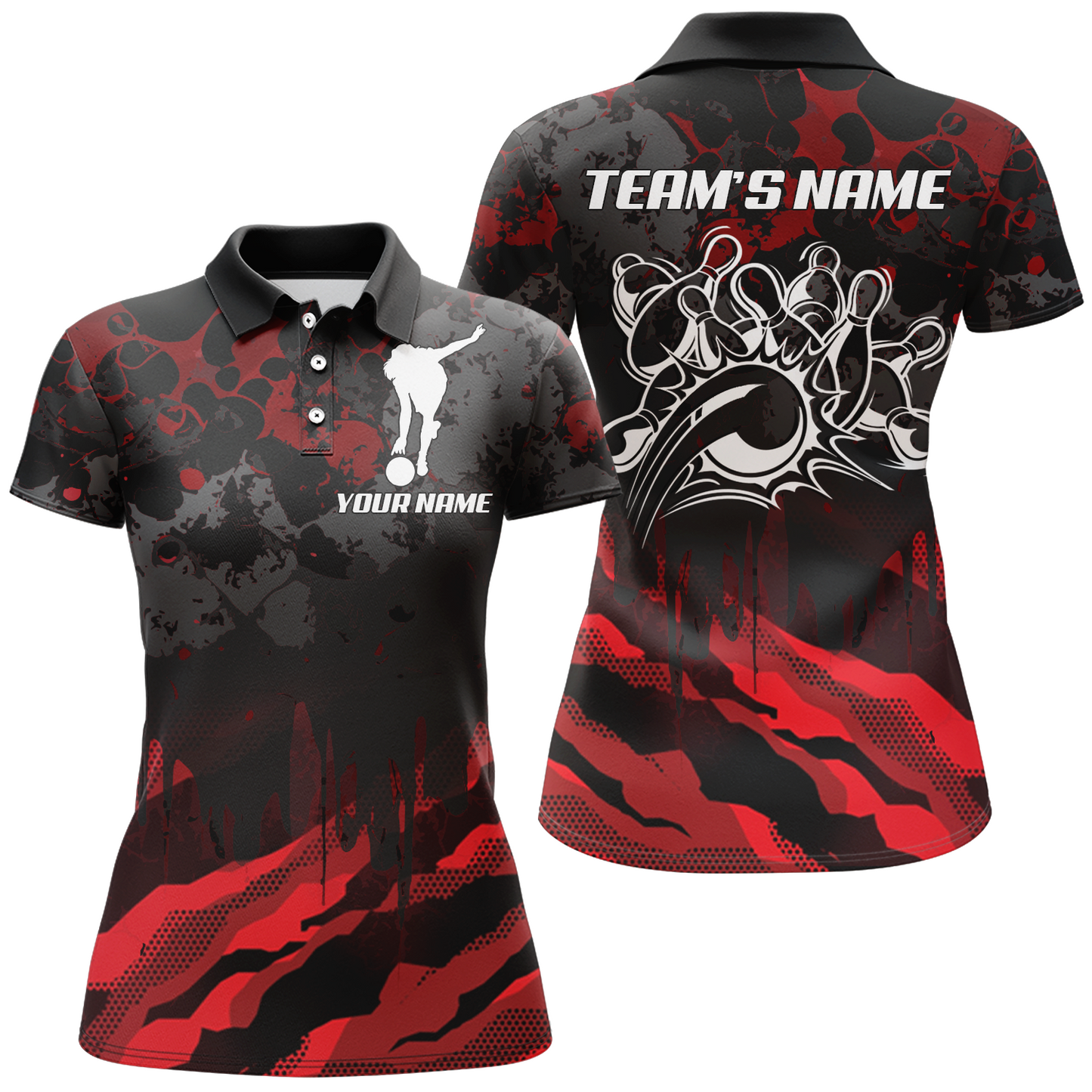 Women Bowling Polo Shirt Custom Camo Bowling Jersey Bowling Team League Shirt BDT285