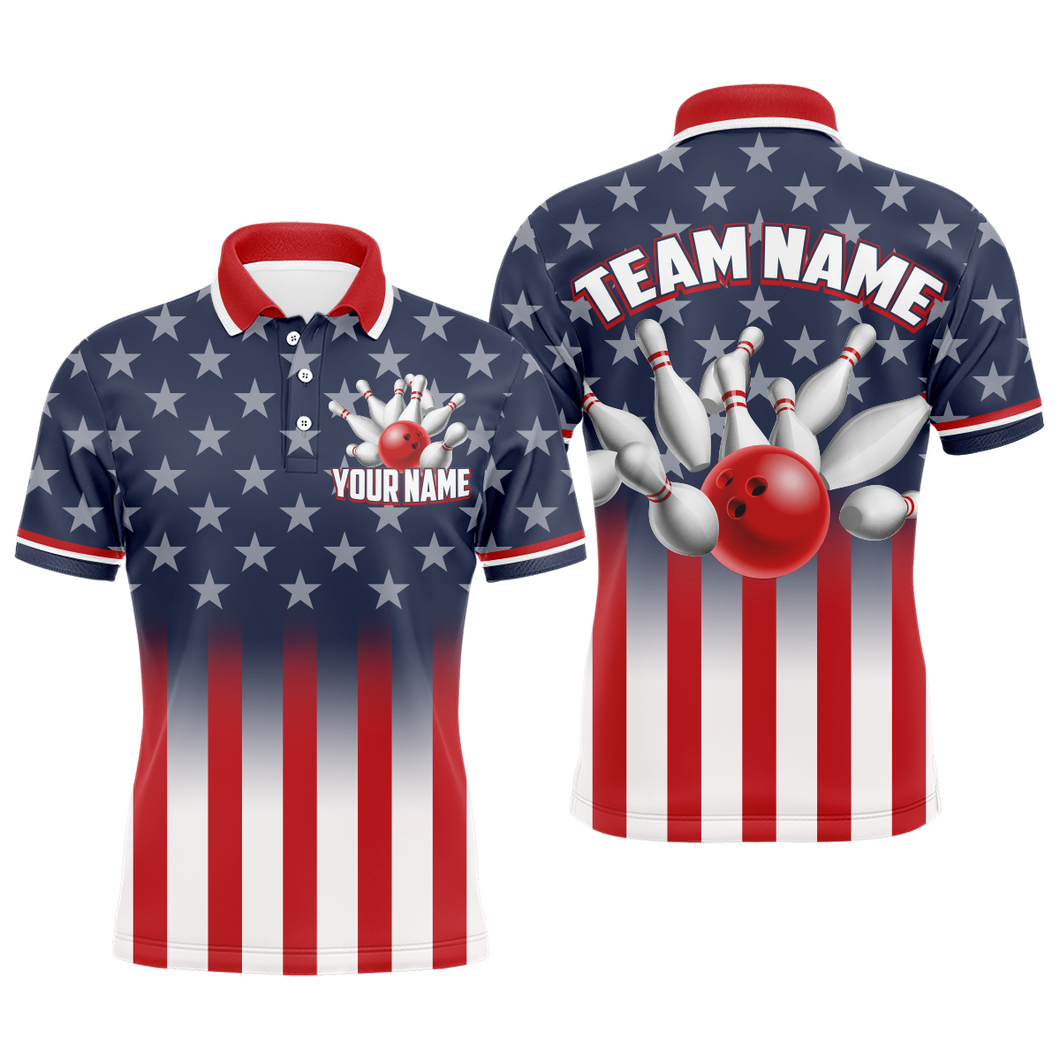 Custom American Flag Bowling Shirt For Men & Women Polo Bowling Team Jersey Patriotic BDT480