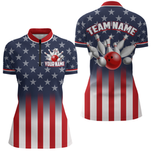 Load image into Gallery viewer, Custom American Flag Bowling Shirt For Men &amp; Women 1/4 Bowling Team Jersey Patriotic BDT480