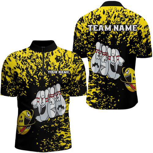 Custom Funny Bowling Shirt For Men Women Yellow Black Bowling Team Jersey Polo BDT495