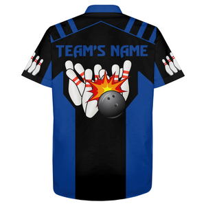 Black&Blue Bowling Shirt For Men & Women Custom Retro Bowling Jersey Hawaiian Bowling League Shirt BDT351
