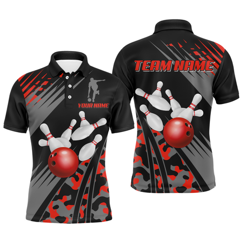 Custom Bowling Jerseys Men Women Bowling Shirt Red Camo Bowling Team Shirt Polo BDT595