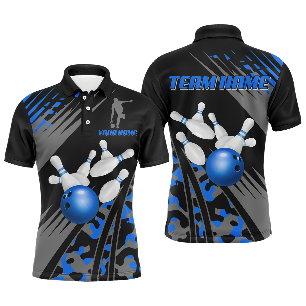 Custom Bowling Jerseys Men Women Bowling Shirt Blue Camo Bowling Team Shirt Polo BDT595