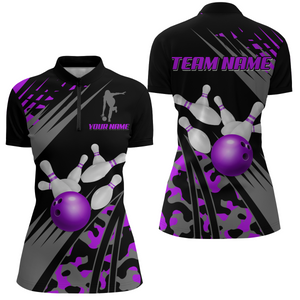 Custom Bowling Jerseys Men Women Bowling Shirt Purple Camo Bowling Team Shirt 1/4 Zip BDT595