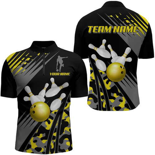 Custom Bowling Jerseys Men Women Bowling Shirt Yellow Camo Bowling Team Shirt Quarter-Zip BDT595