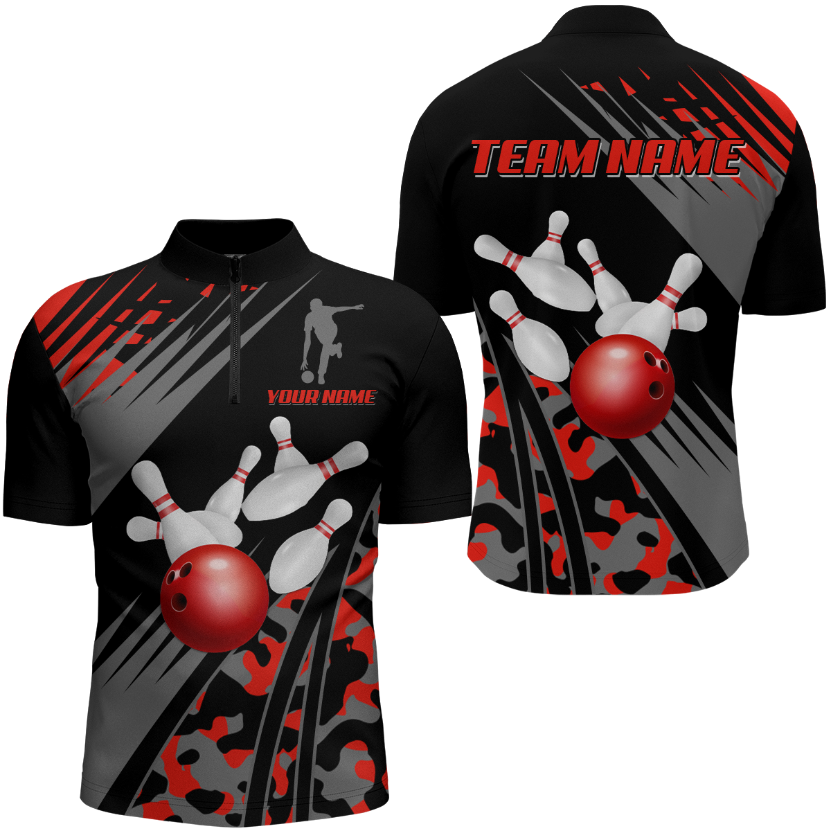Custom Bowling Jerseys Men Women Bowling Shirt Red Camo Bowling Team Shirt Polo BDT595