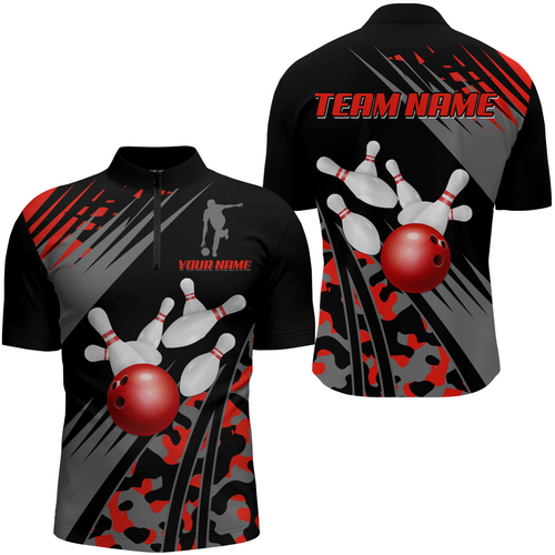 Custom Bowling Jerseys Men Women Bowling Shirt Red Camo Bowling Team Shirt Polo BDT595
