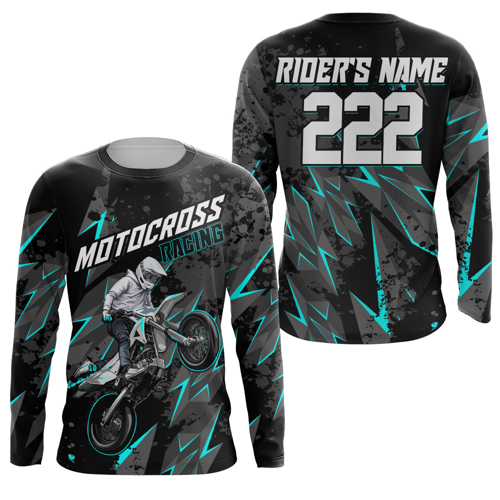 Custom Motocross Jersey Kid Men Women UPF30+ Turquoise Dirt Bike Shirt MX Off-Road Motorcycle PDT628