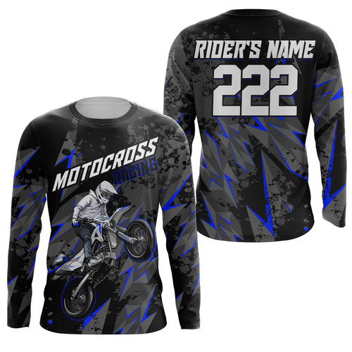 Custom Motocross Jersey Kid Men Women UPF30+ Blue Dirt Bike Shirt MX Riding Off-Road Motorcycle PDT628