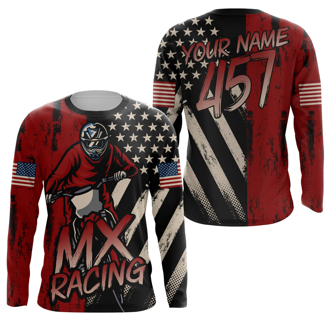 American Flag Motocross Jersey Kid Men UPF30+ Custom Dirt Bike Shirt MX Racing Off-Road Motorcycle PDT627