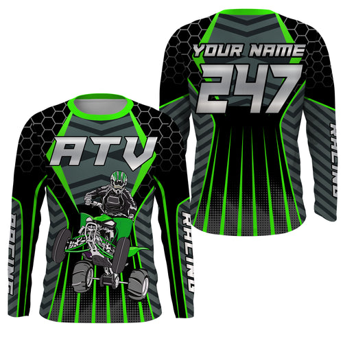 Green ATV Motocross Jersey UPF30+ Custom Adult Youth Quad Bike Off-Road Jersey ATV MX Racing Shirt PDT645