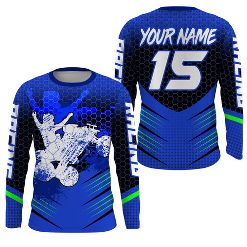 Blue ATV Motocross Jersey UPF30+ Custom Adult Youth Quad Bike Off-Road Jersey MX Shirt Freestyle PDT646