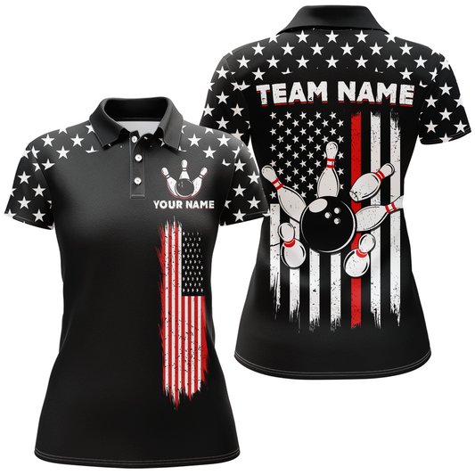 Custom American Bowling Polo Shirts For Men Women Bowling Team Jersey Patriotic BDT497