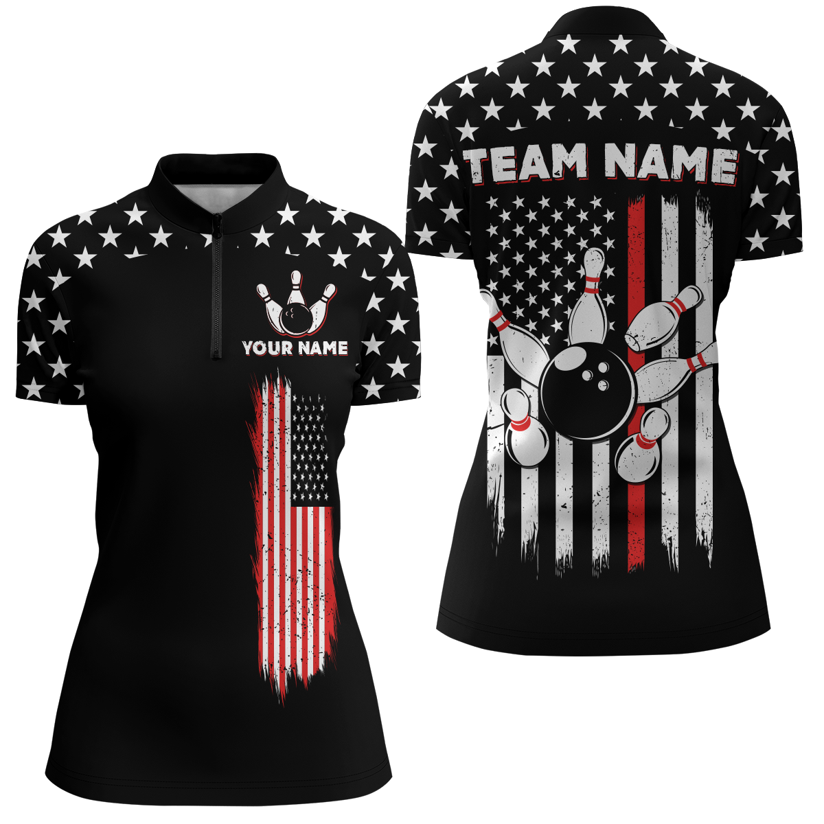 Custom American Bowling Quarter-Zip Shirts For Men Women Bowling Team Jersey Patriotic BDT497