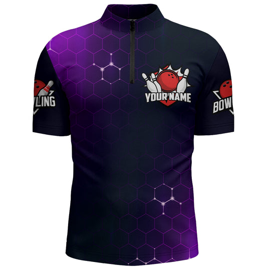 Purple Bowling Quarter-Zip Shirt for Men Custom Bowling Jersey Bowling Team League Shirt BDT258