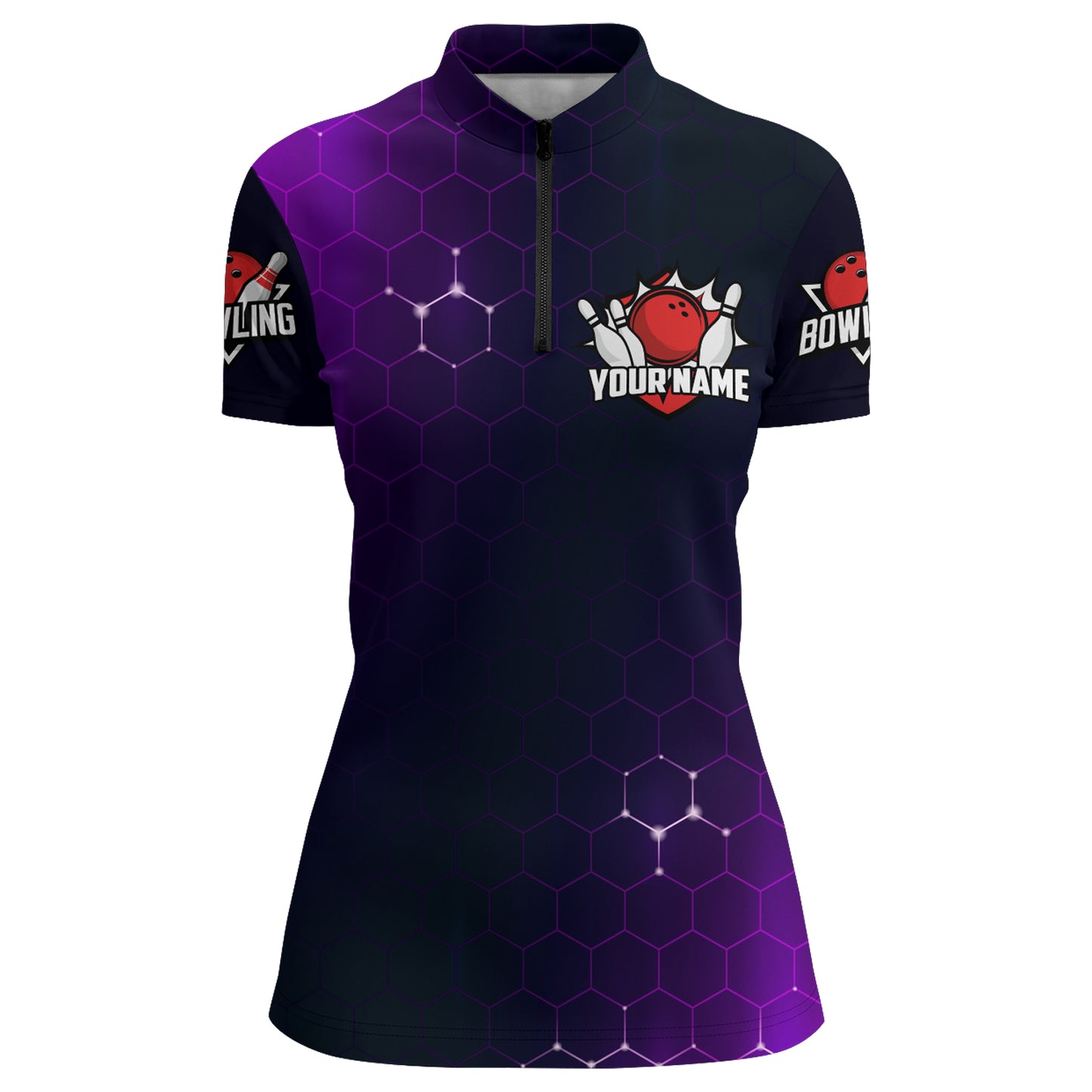 Purple Bowling Quarter-Zip Shirt for Women Custom Bowling Jersey Bowling Team League Shirt BDT258