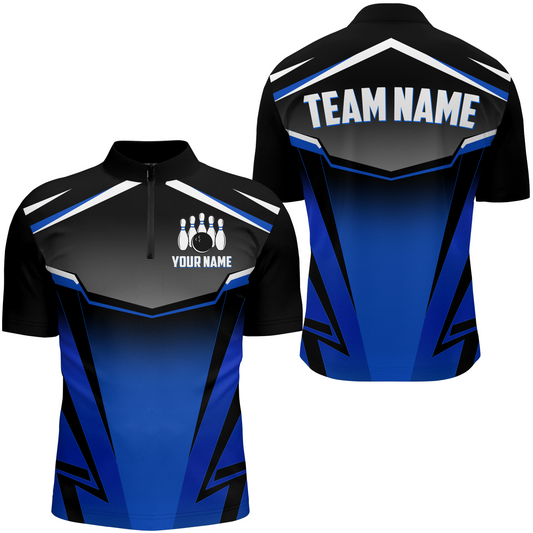 Custom Bowling Shirts Men & Women Blue Bowling Team Jersey Unisex 1/4 Zip Bowling Uniform BDT530