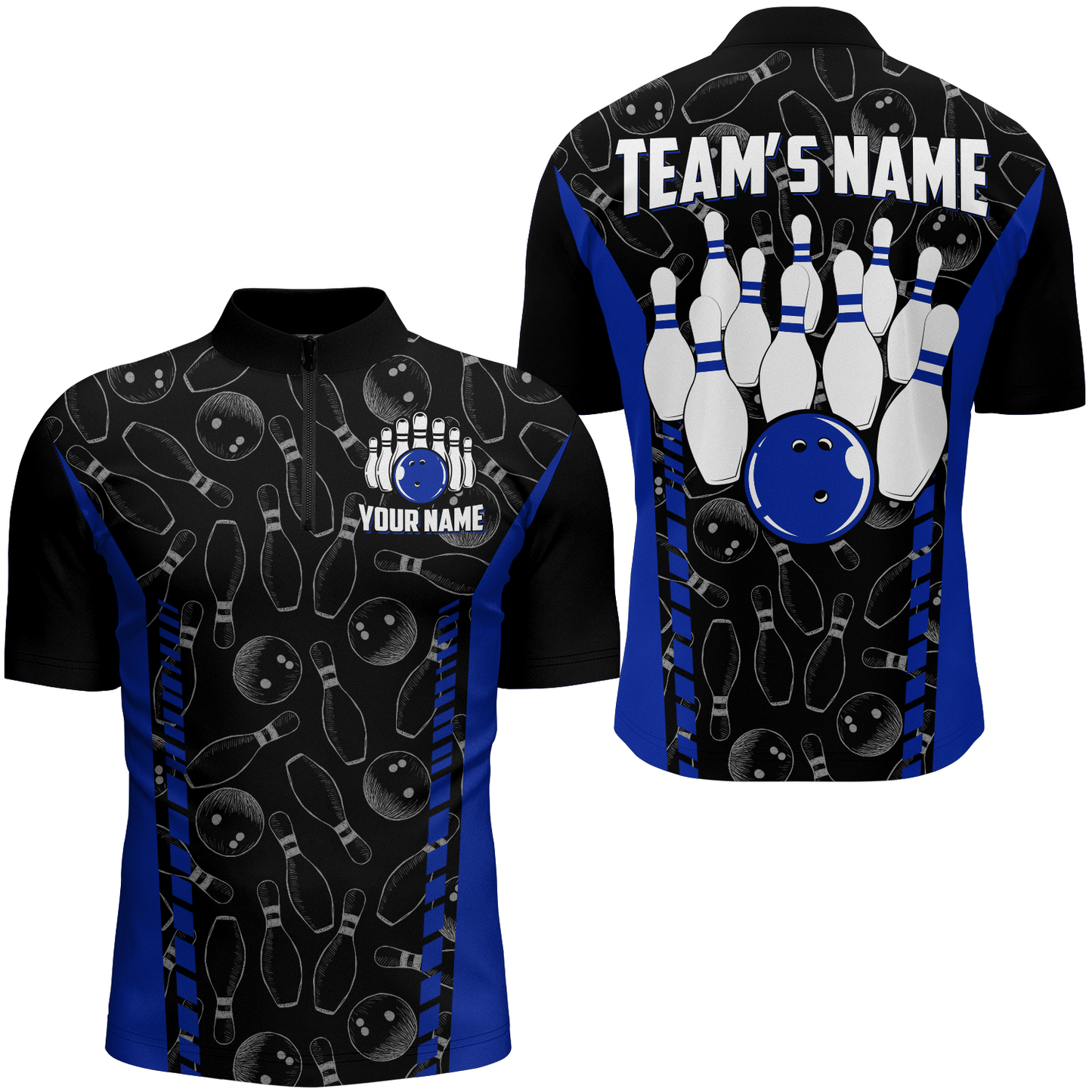 Custom Bowling Jersey For Men Seamless Pattern Bowling Shirt Team Bowling Quarter-Zip Shirt BDT302