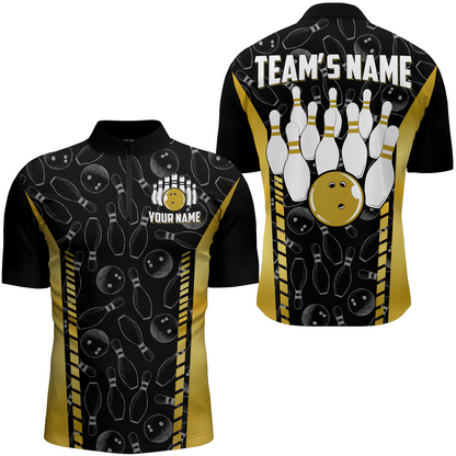 Custom Bowling Jersey For Men Seamless Pattern Bowling Shirt Team Bowling Quarter-Zip Shirt BDT302