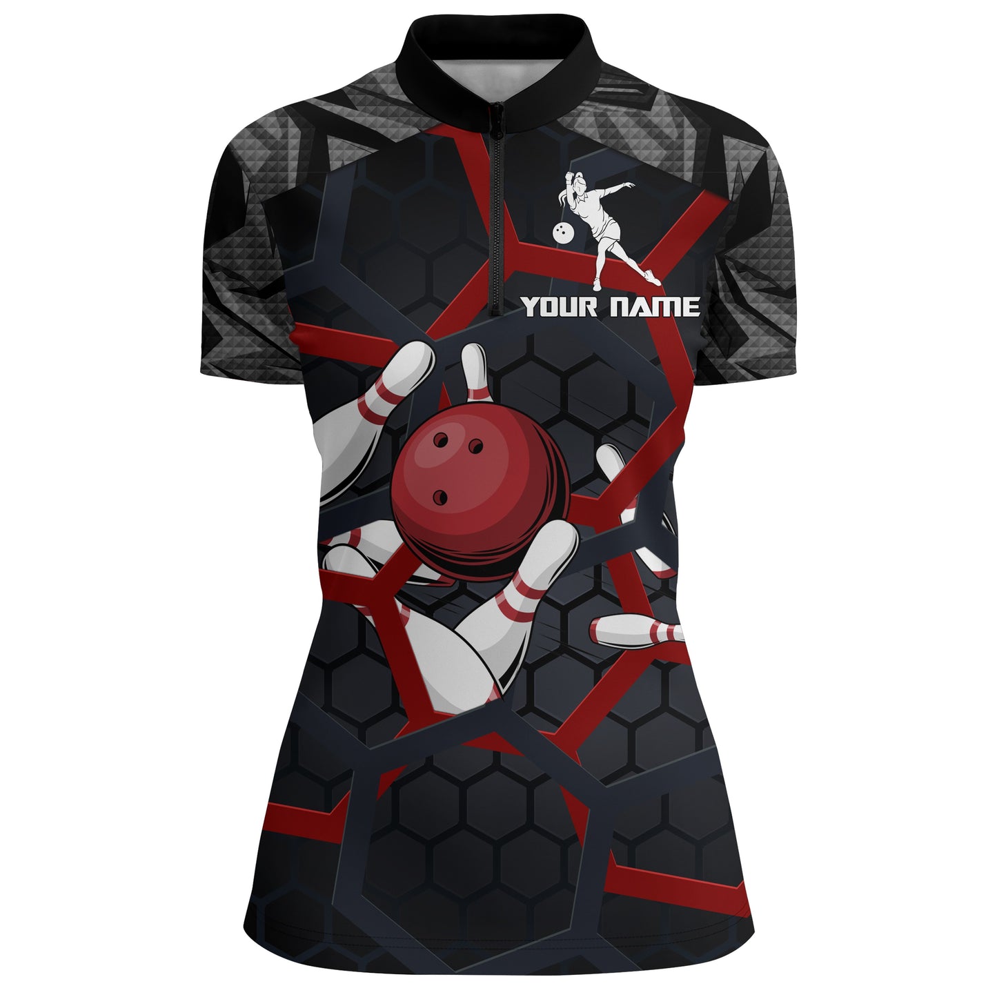 Custom Bowling Quarter-Zip Shirt For Women Camo Bowling Jersey 1/4 Zip Bowling Team League Shirts BDT199