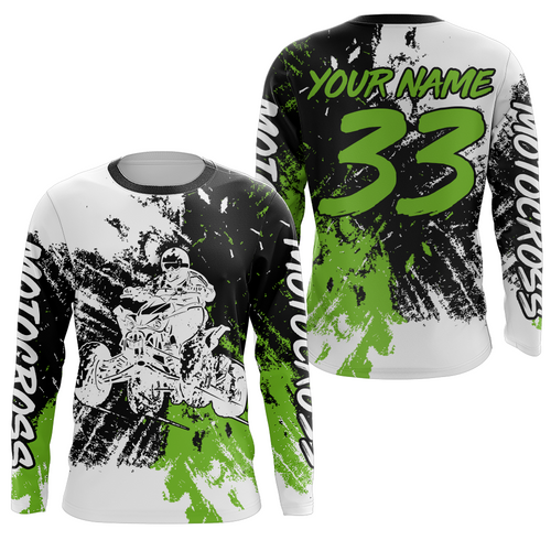 Adult&Kid ATV Motocross Jersey Green UPF30+ Custom Kid Quad Bike Shirt Off-Road ATV MX Racing PDT735
