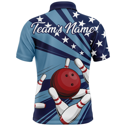 Custom Navy Bowling Jersey For Men American Flag Bowling Team Shirt Bowling Polo Shirt BDT309