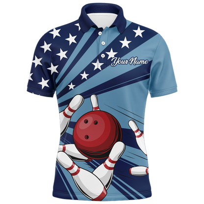 Custom Navy Bowling Jersey For Men American Flag Bowling Team Shirt Bowling Polo Shirt BDT309