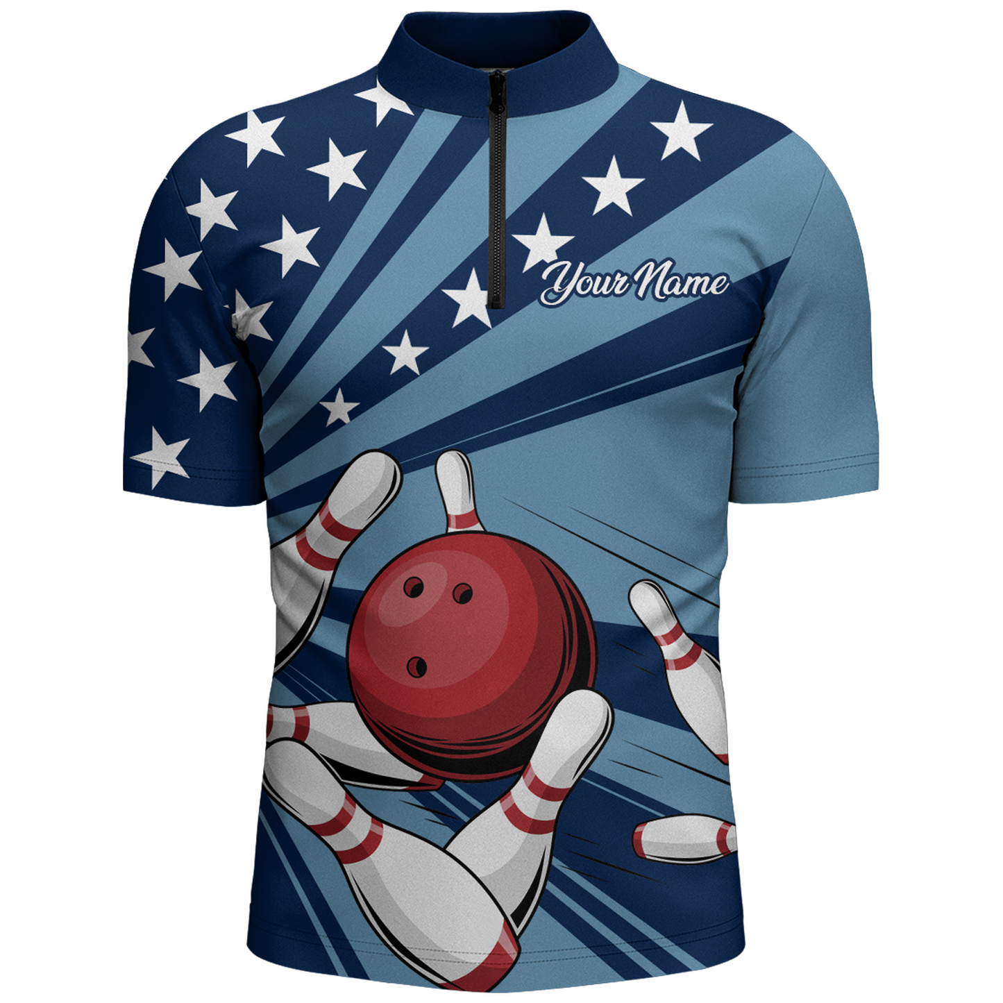Custom Navy Bowling Jersey For Men American Flag Bowling Team Shirt Bowling Quarter-Zip Shirt BDT309