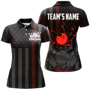 Custom Red Bowling Shirts Men & Women American Bowling Team Jersey Polo Patriotic BDT567