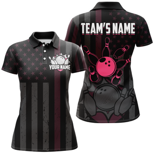 Custom Pink Bowling Shirts Men & Women American Bowling Team Jersey Polo Patriotic BDT567