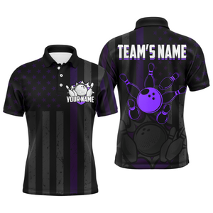 Custom Purple Bowling Shirts Men & Women American Bowling Team Jersey Polo Patriotic BDT567