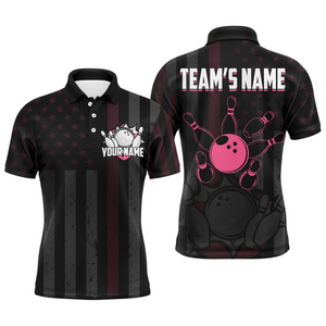 Custom Pink Bowling Shirts Men & Women American Bowling Team Jersey Polo Patriotic BDT567