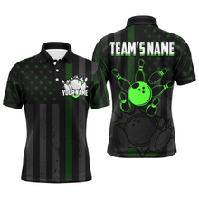 Load image into Gallery viewer, Custom Green Bowling Shirts Men &amp; Women American Bowling Team Jersey Polo Patriotic BDT567