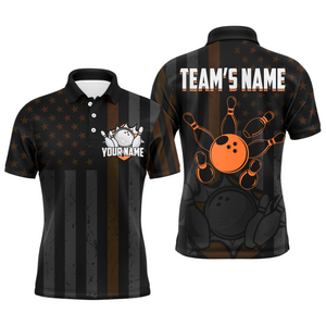 Custom Orange Bowling Shirts Men & Women American Bowling Team Jersey Polo Patriotic BDT567