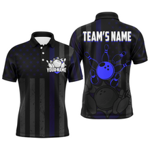 Load image into Gallery viewer, Custom Blue Bowling Shirts Men &amp; Women American Bowling Team Jersey Polo Patriotic BDT567