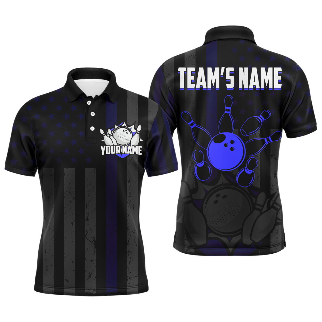 Custom Blue Bowling Shirts Men & Women American Bowling Team Jersey Polo Patriotic BDT567