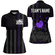 Load image into Gallery viewer, Custom Purple Bowling Shirts Men &amp; Women American Bowling Team Jersey Quarter-Zip Patriotic BDT567