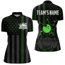 Load image into Gallery viewer, Custom Green Bowling Shirts Men &amp; Women American Bowling Team Jersey Quarter-Zip Patriotic BDT567