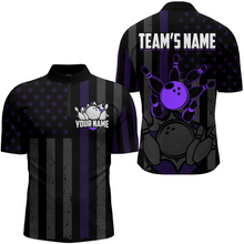 Load image into Gallery viewer, Custom Purple Bowling Shirts Men &amp; Women American Bowling Team Jersey Quarter-Zip Patriotic BDT567