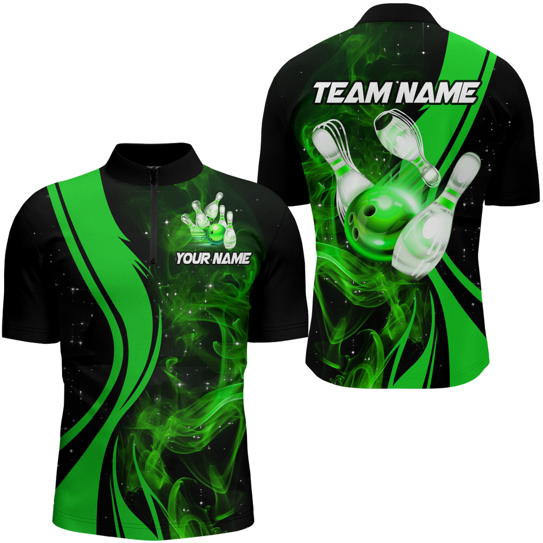 Green Bowling Shirt Personalized Men & Women Bowling Team Jersey Bowling 1/4 Zip Shirts BDT570