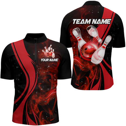 Red Bowling Shirt Personalized Men & Women Bowling Team Jersey Bowling 1/4 Zip Shirts BDT570
