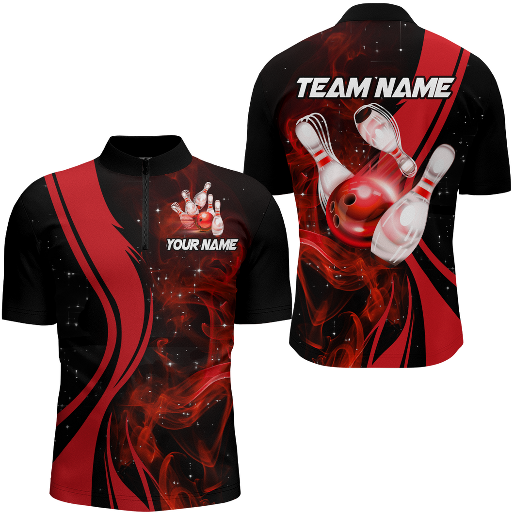 Red Bowling Shirt Personalized Men & Women Bowling Team Jersey Bowling 1/4 Zip Shirts BDT570
