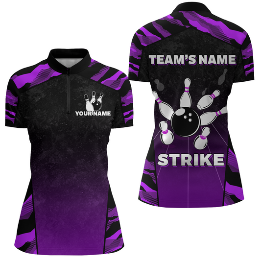 Camo Bowling Shirt Women Custom Bowling Quarter-Zip Shirt Strike Bowling Team Jersey BDT328